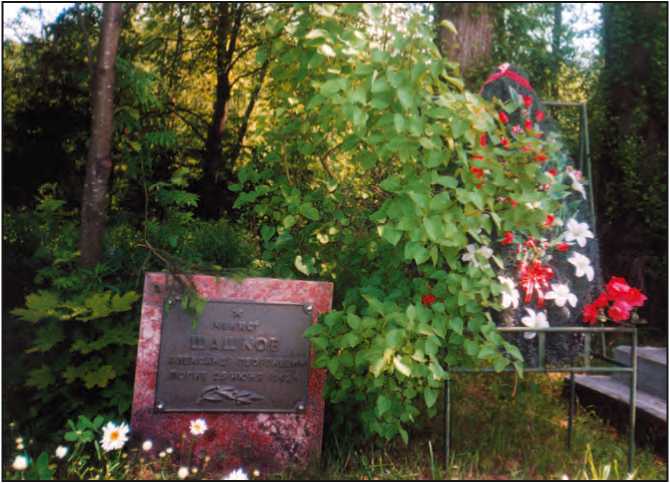 Памятная плита, установленная на месте гибели А.Г. Шашкова сыном - Героем Советского Союза вице-адмиралом Шашковым Н.А.