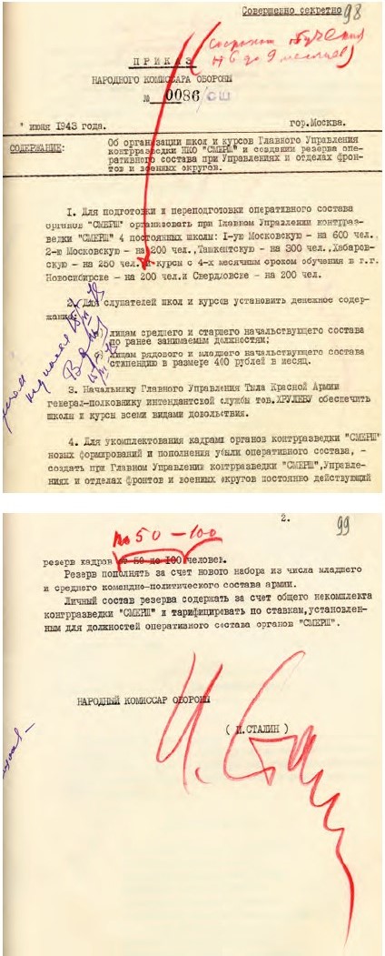 Приказ наркома обороны об организации школ и курсов ГУКР НКО «Смерш». 1943 г.