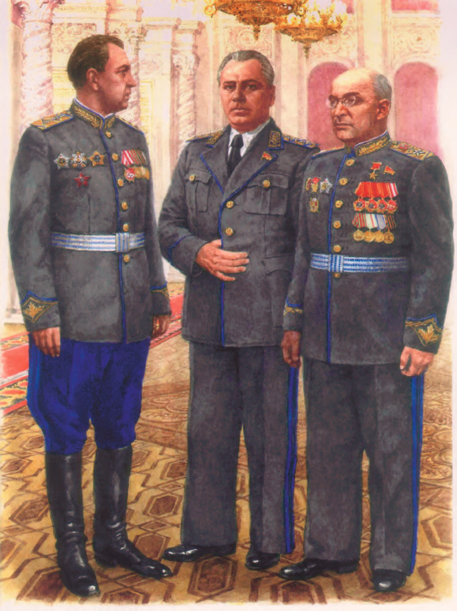В.С. Абакумов, В.Н. Меркулов и Л.П. Берия на приеме в честь участников парада Победы. Реконструированная фотография