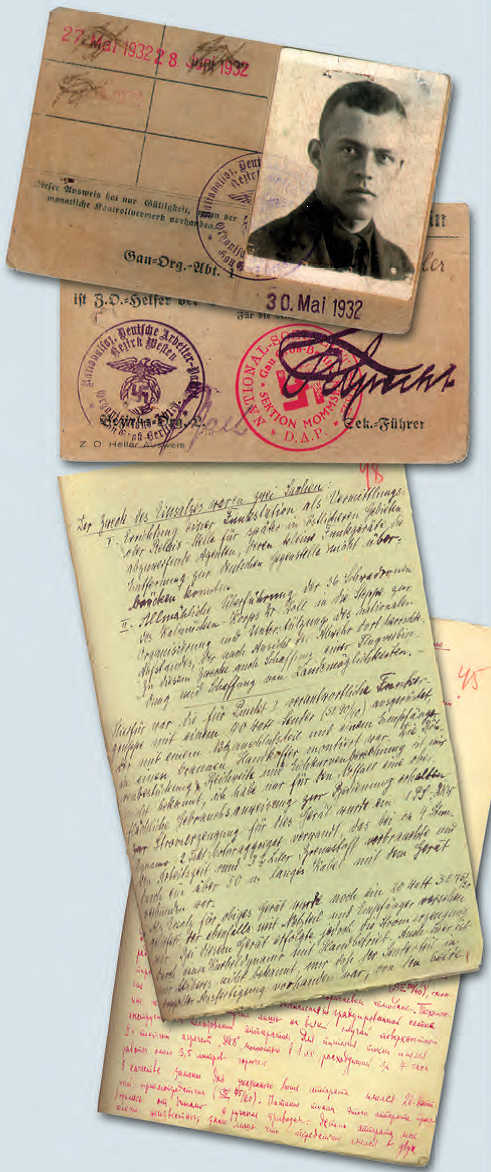 1. Карточка члена НСДАП Э. фон Шеллера. 2. Собственноручные показания Э. фон Шеллера