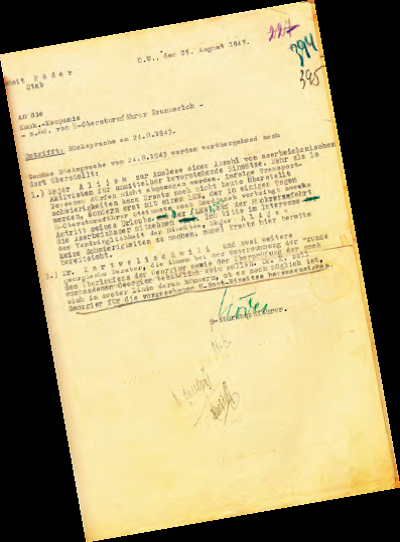 Письмо руководителя «Цеппелина» Редера о срочном отборе азербайджанцев для предстоящих операций в советском тылу и о расследовании причин перехода грузин на сторону Красной Армии. 25 августа 1943 г. Трофейный документ
